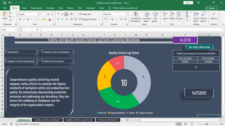 Quality Control Log Template - Excel Data Entry Sheets