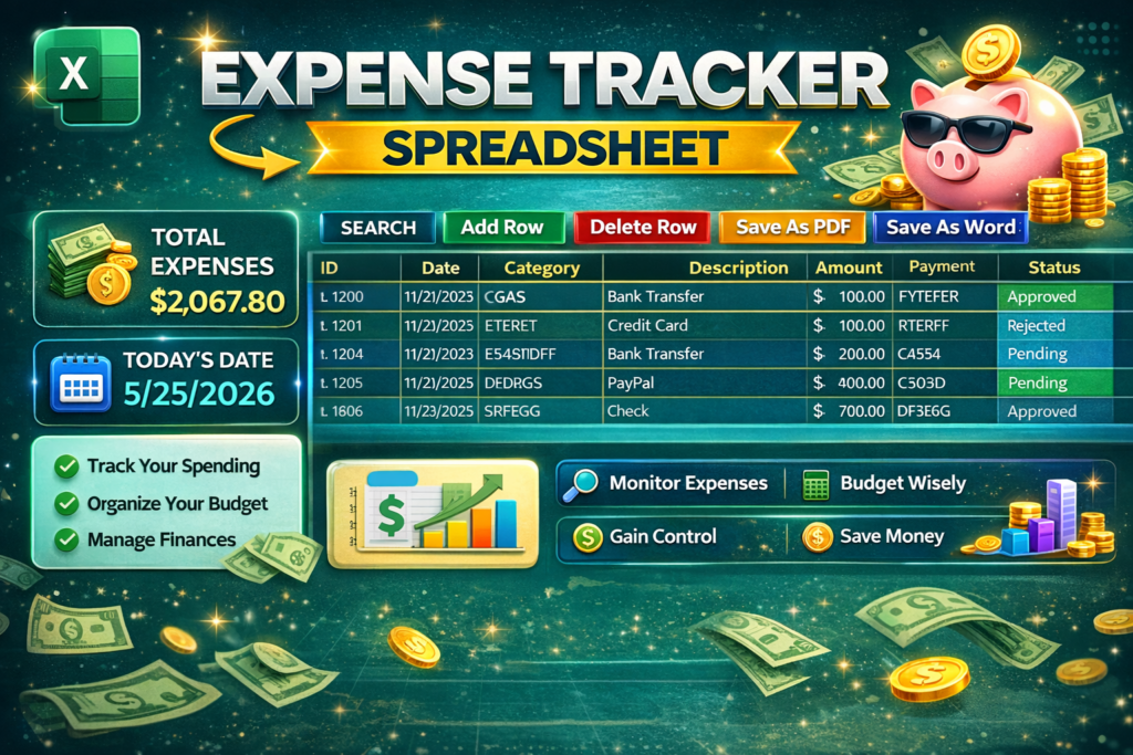 Expense Tracker Spreadsheet - Excel Data Entry Sheets