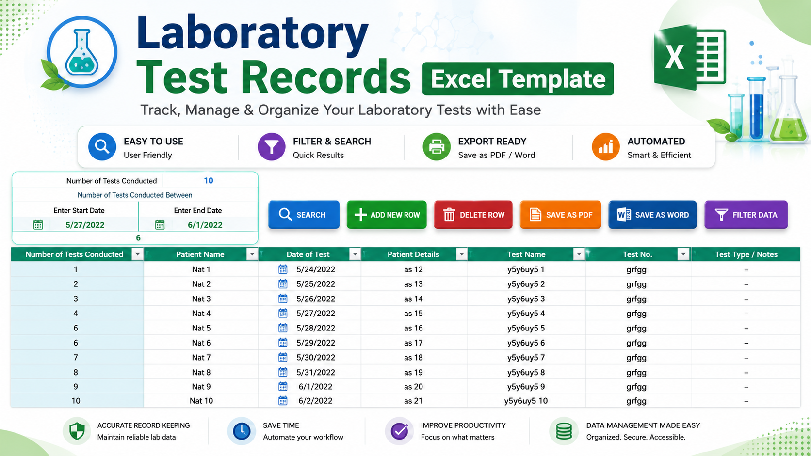 Laboratory test form template - Excel Data Entry Sheets